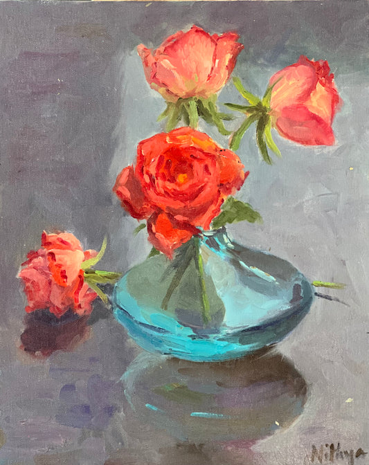 Roses in my garden - Original Oil Painting