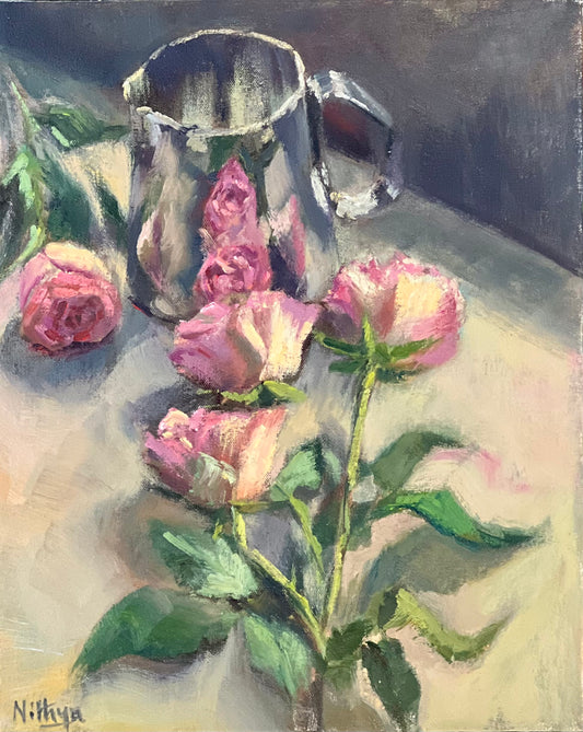 Roses and Reflections - Original Oil Painting