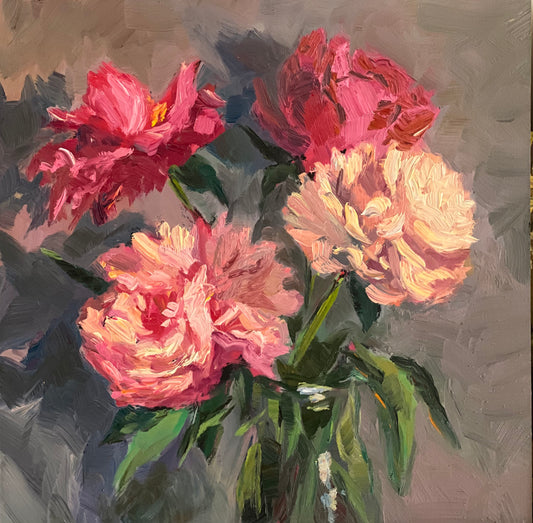 Pink Peonies - Original Oil Painting of Flowers