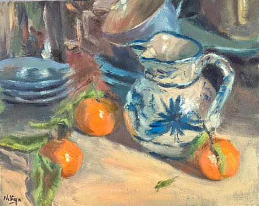 Still Life Oil Painting - Arrangement in blue and orange