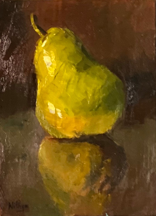 Small Stilllife painting of a pear