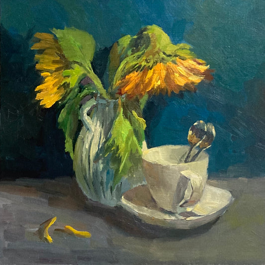 Sunflowers on Blue - Oil Painting