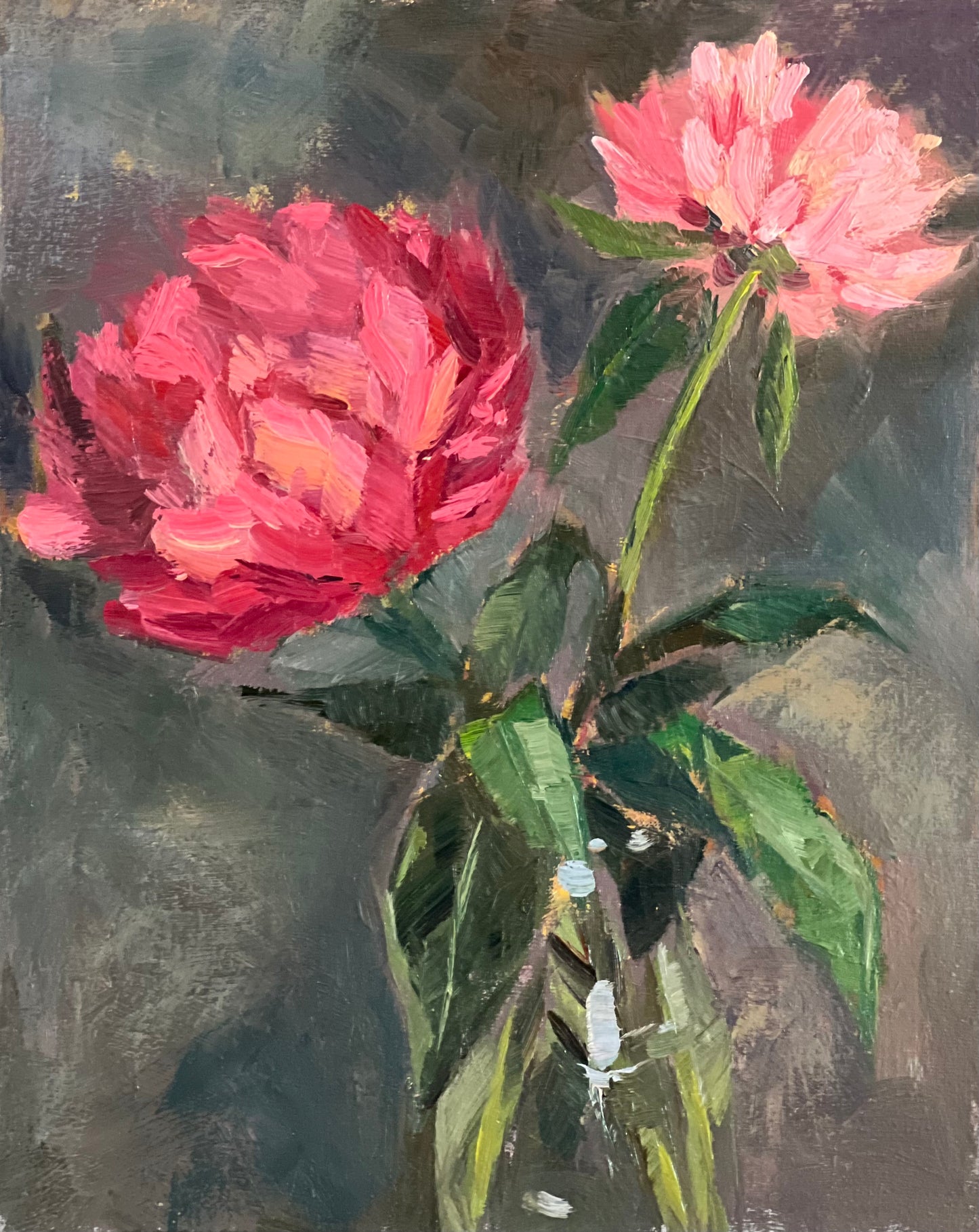 Bunch of Pink Peonies - Original Oil Painting